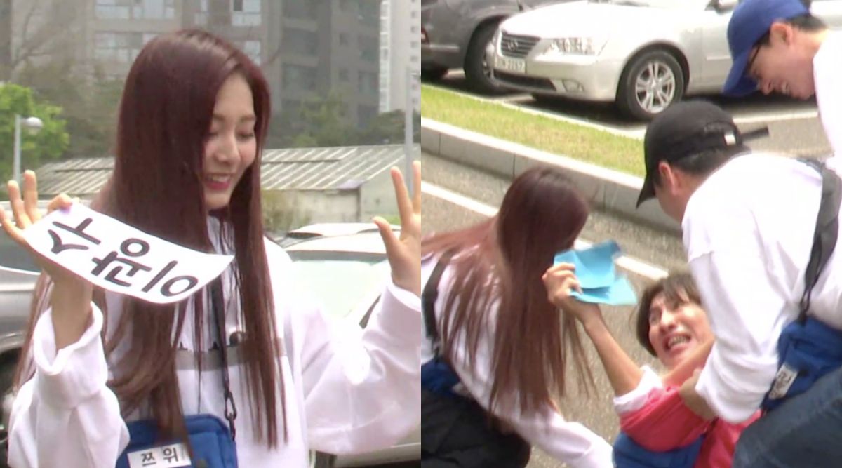 ▲子瑜（左）成功撕掉李光洙的名牌。（圖／翻攝SBS）
