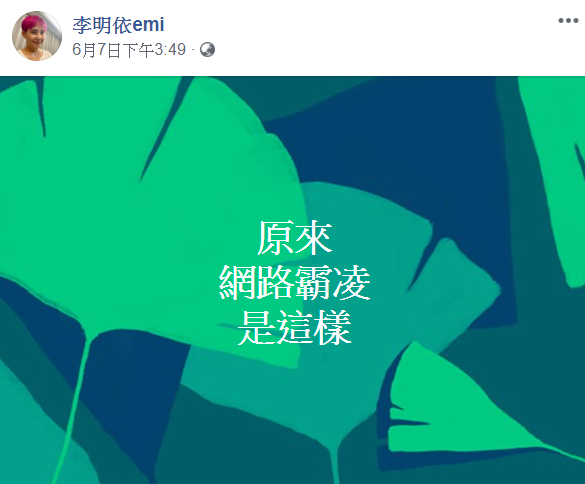 ▲李明依感嘆遭網路霸凌。(圖/李明依臉書)