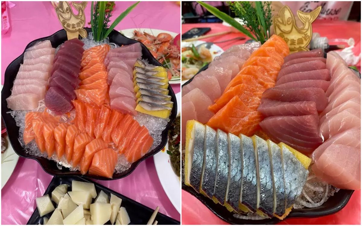 ▲網友紛紛曬出在屏東吃到的生魚片，圖左的大拼盤只要 300 元。（圖／翻攝Dcard）
