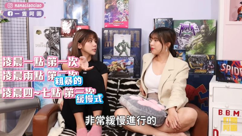 ▲蕾菈(左)上阿圓(右)的頻道談論床事。(圖/一隻阿圓Youtube)