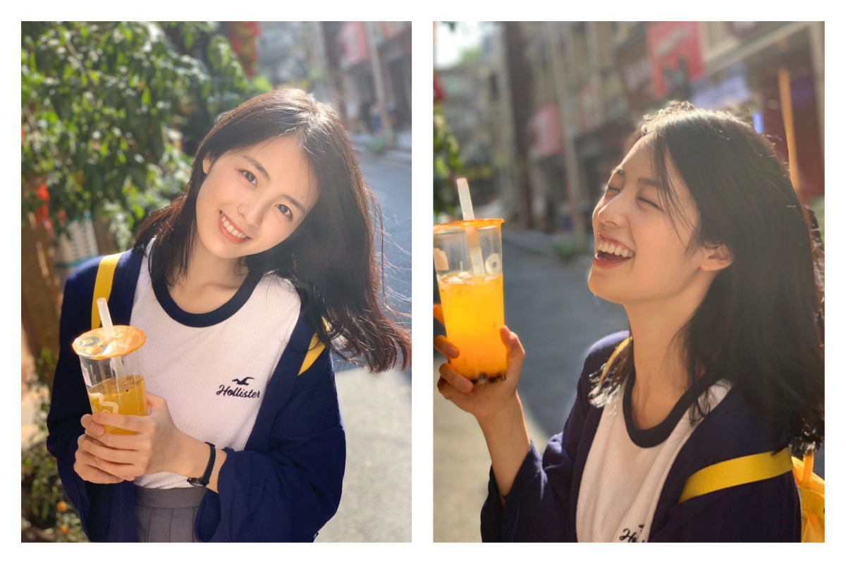 ▲網友分享一位拿著手搖杯飲料、笑容甜美的女孩照片，立即被大家推爆，直呼戀愛了。（圖／翻攝自小玉米崽子的微博）
