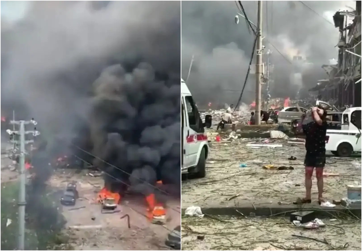 ▲浙江高速公路上油罐車爆炸，波及附近民宅。（圖／翻攝自影片）