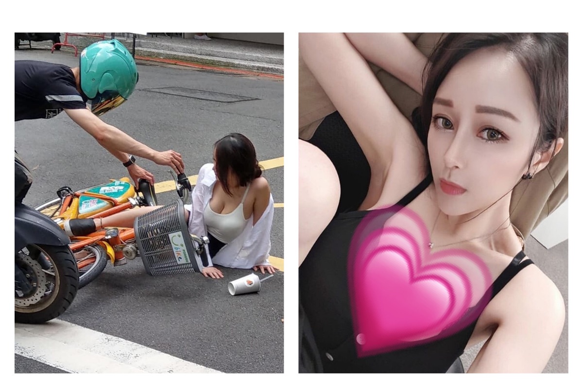 ▲到底扶哪個？車禍撞倒深 V 長髮妹， 1 萬網友暴動神到本尊。（圖／翻攝自《爆廢公社 2 館》和 i5202000 IG ）