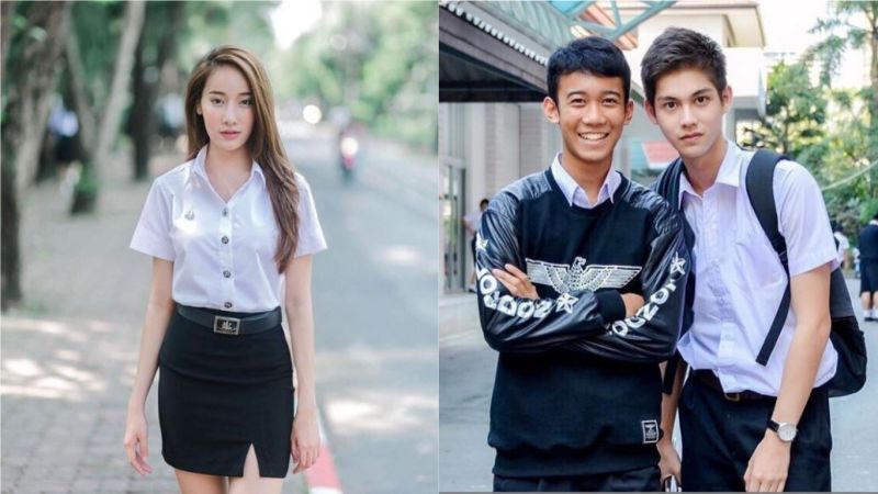 ▲泰國大學生仍須穿制服。左圖為知名泰國網美PICHANA YOOSUK就讀同是泰國前五大名校的農業大學制服照。右為年輕泰國藝人瓦奇拉维特·奇瓦雷高中校服照。（圖／翻攝自IG）