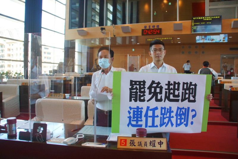 ▲議員張耀中、黃守達質詢指出，台灣過去12個月「盧秀燕」市長的相關搜尋一直與「罷免」字眼掛在一起，搜尋熱度最高。(圖／柳榮俊攝2020.6.17)