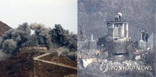 ▲朝鮮軍隊被發現在多個潛伏哨所進行修繕工作。（圖／翻攝自《韓聯社》）