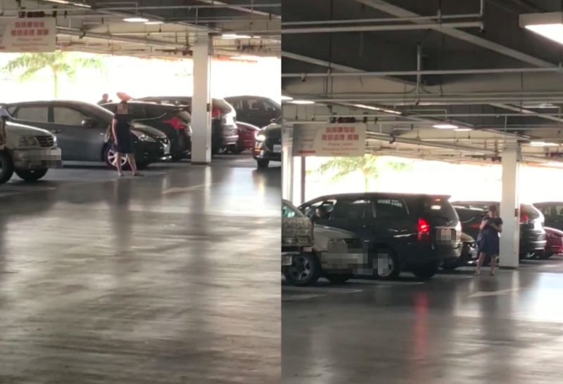 ▲一名大媽先站在停車格上佔位,等車子開過來停。(圖/翻攝爆怨公社)