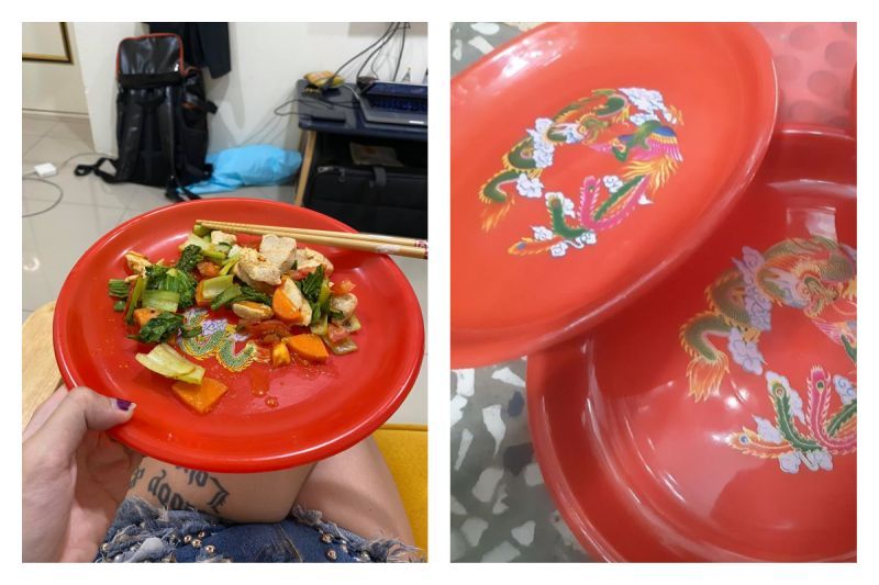 ▲網友分享自己美國朋友最愛用這款「台灣特色」碟子盛食物，但其實這在台灣是拜神明用的，讓她好尷尬。（圖／翻攝自爆怨公社）