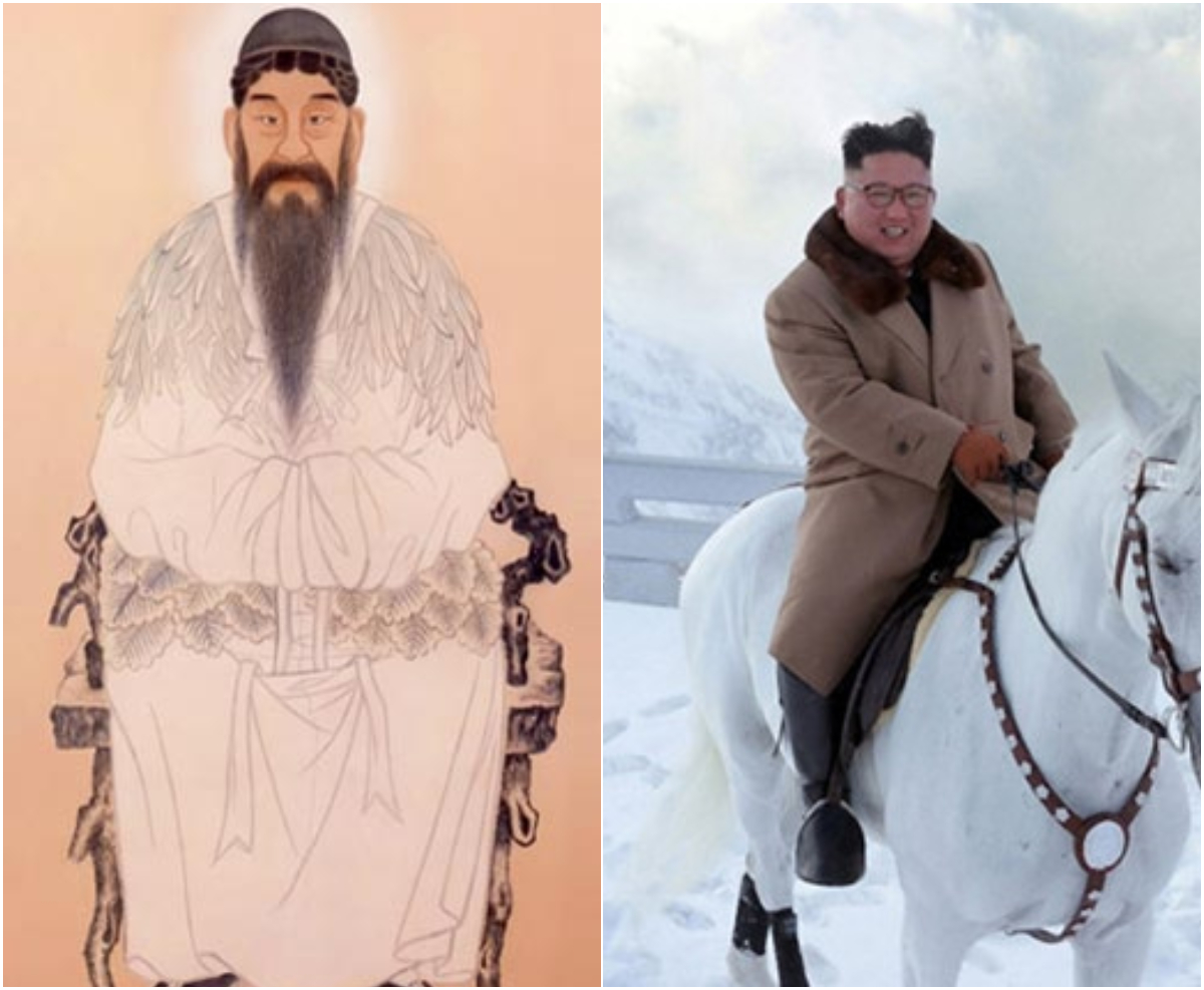 ▲朝鮮開國傳說中的檀君、朝鮮民主主義人民共和國（北韓）領導人金正恩。（圖／翻攝自《韓國經濟新聞》）
