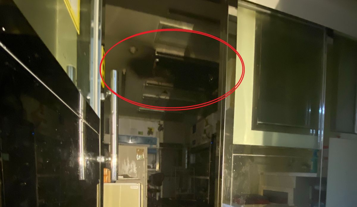 ▲台大雲林分院檢驗醫學部負壓實驗室天花板（紅圈處）傳火警。（圖／記者簡勇鵬翻攝，2020.06.26）