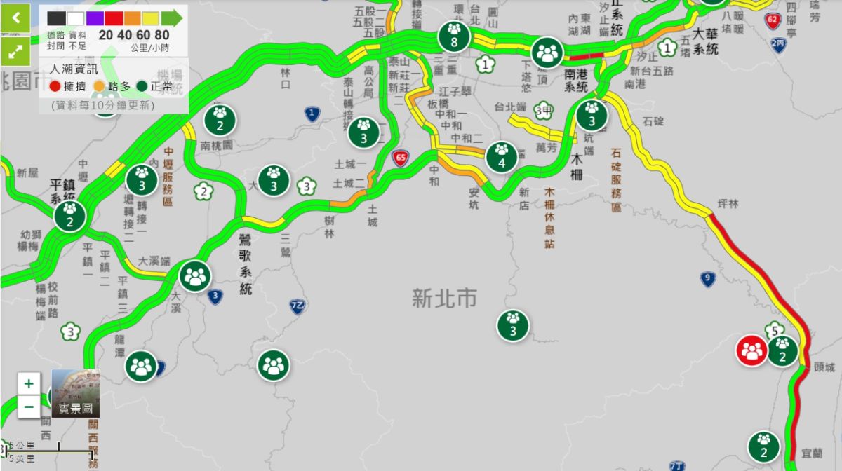 ▲高公局27日上午表示，國道五號北返車潮預計到晚上11點才會緩解。至於西部國道車潮預計從下午2點開始。（圖／擷取自1968）