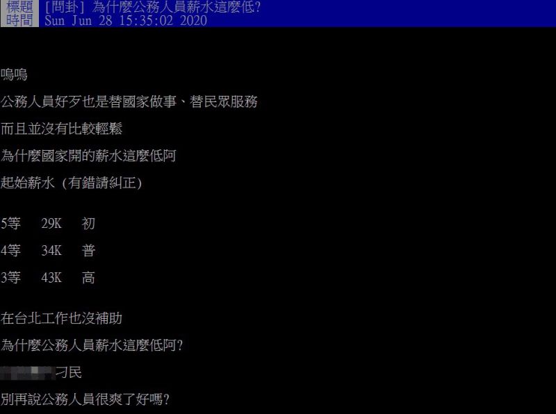 ▲網友提問,公職薪資感覺太低了?(圖/翻攝
