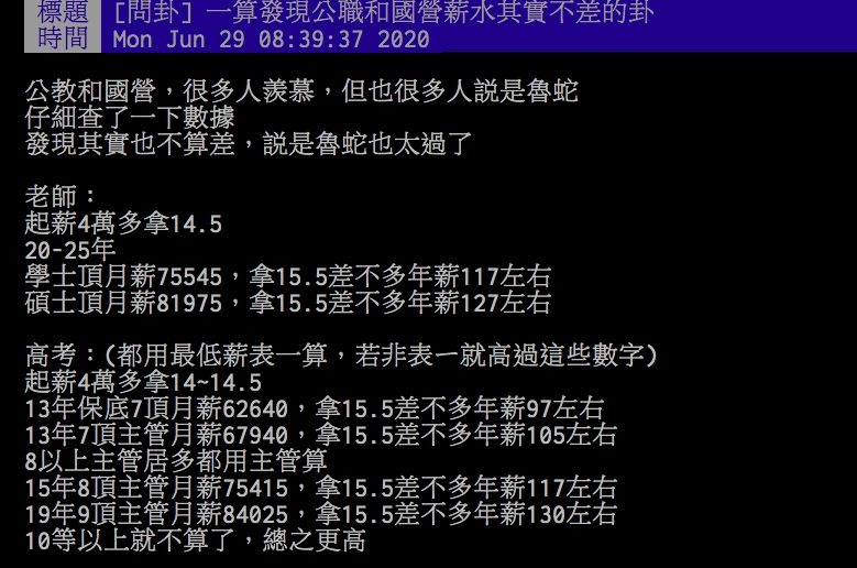 ▲網友討論公職的薪水走向。（圖／翻攝PTT）