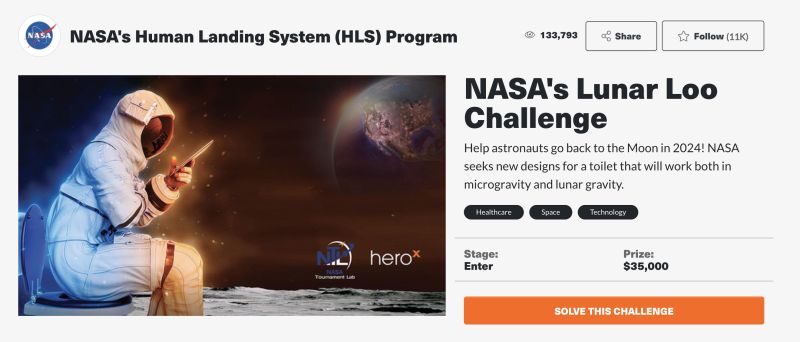 ▲美國 NASA 公布了一項新的挑戰賽，公開徵求「終極月球廁所」( Lunar Loo Challenge )的設計。（圖／翻攝自《 herox 》）