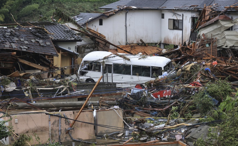 ▲連日暴雨釀成九州的熊本地區嚴重災情。（圖／美聯社／達志影像）