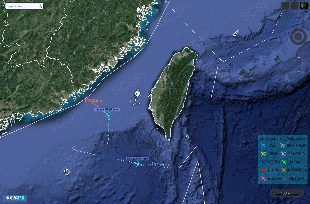 ▲南海戰略態勢感知計劃」平台（ SCS Probing Initiative ）推特發文，指7/7上午美軍機EP-3E在中國南海執行任務（圖／翻攝自推特）