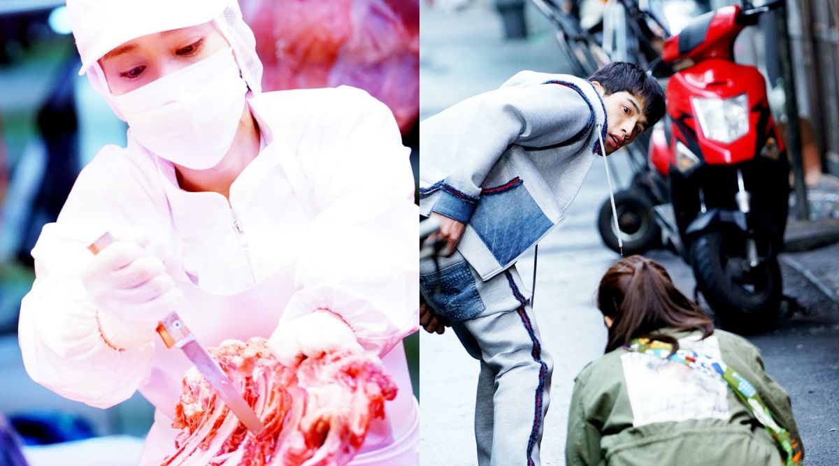 ▲朴恩惠（左）劇中賣牛肉維生；在市場誤把男主角褲子脫掉。（圖／東森戲劇）