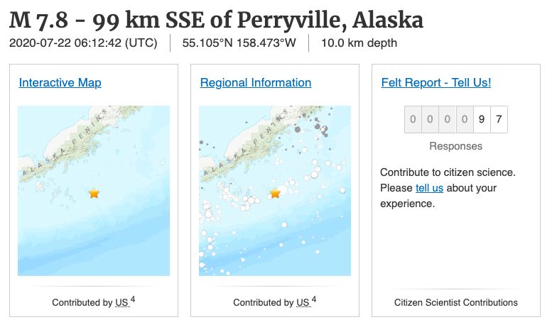 ▲美國地質調查局7/22下午偵測到阿拉斯加地震。（圖／翻攝自