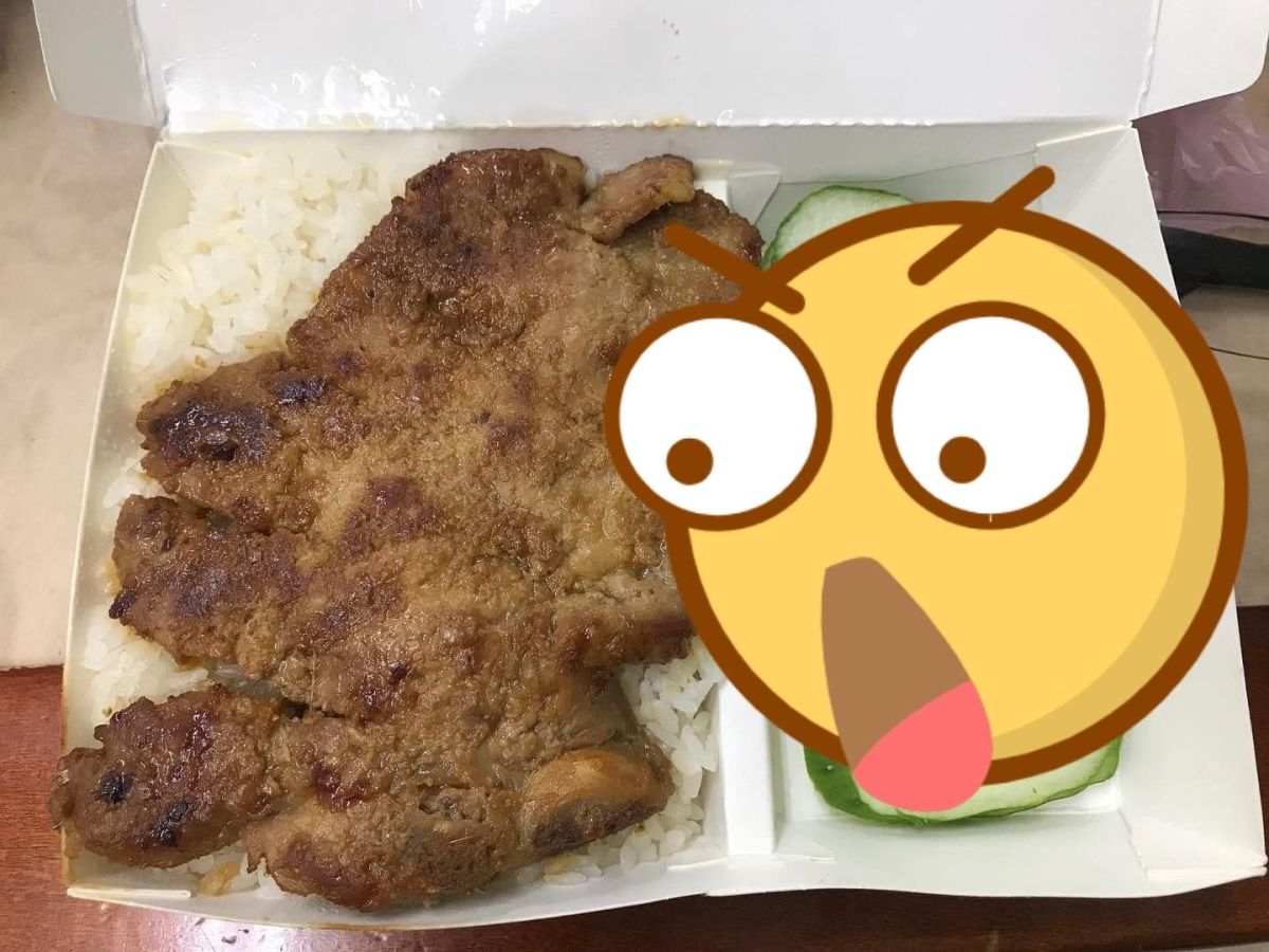 ▲有網友點了一份「越式烤肉飯」，送來後一看三格配菜讓他傻眼。（圖／翻攝臉書爆料公社）