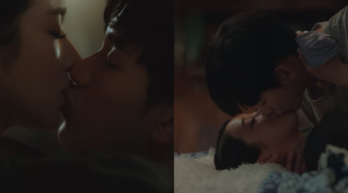 ▲劇中，金秀賢（左圖右）主動激吻徐睿知。（圖／Netflix）