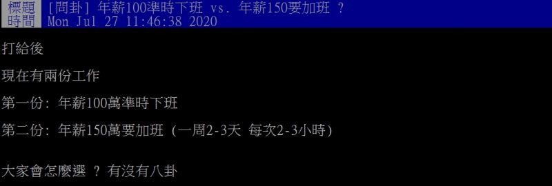 ▲網友指出,自己在兩份工作間相當猶豫不決。(圖/翻攝