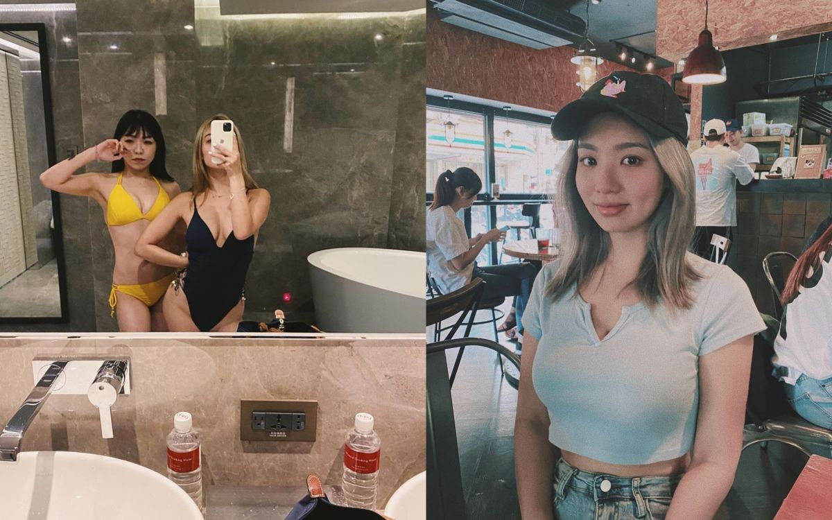 ▲陳芳語（右）（左圖右）辣穿暗黑泳裝大秀身材，男友反應曝光。（圖／陳芳語IG）  