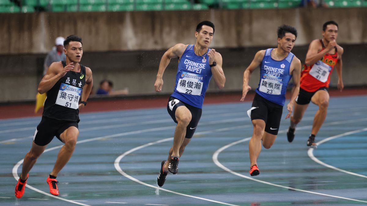 ▲模擬東京奧運對抗賽，「最速男」楊俊瀚(中)。（圖／國訓中心提供）