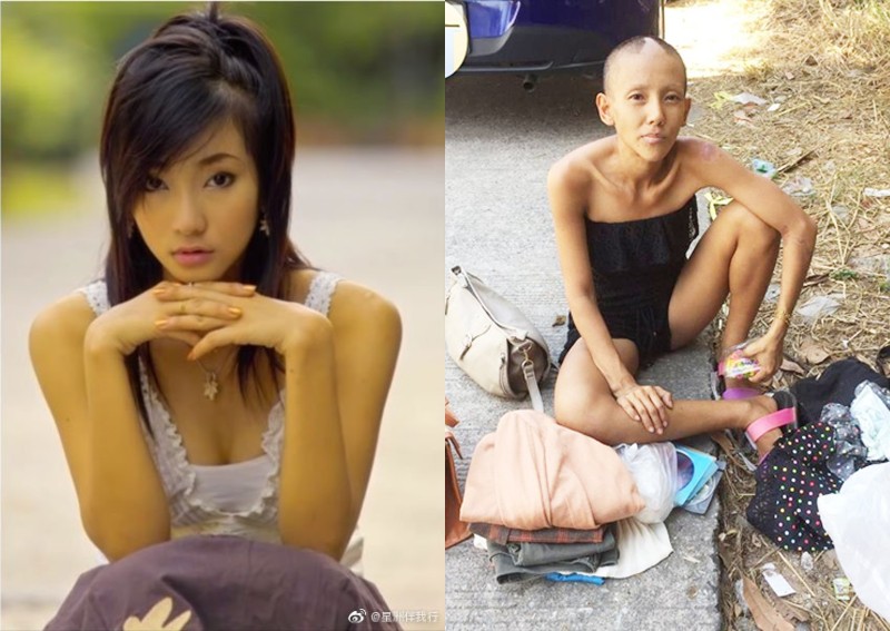 ▲ 長相甜美、曾經出演多部泰劇、在泰國小具名氣的女星潘蒂，在去年被泰國民眾發現在街邊乞討，樣貌與過去光鮮亮麗的樣子相差甚遠。（圖／翻攝自微博）