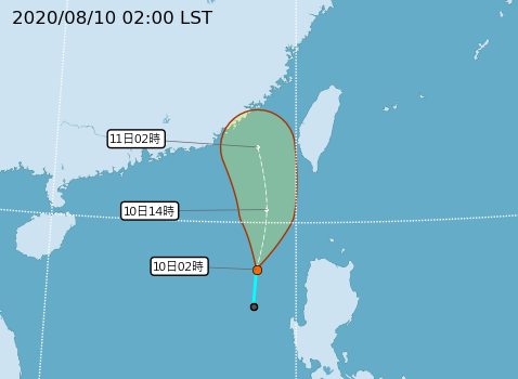 ▲熱帶性低氣壓進入台灣海峽南部後會往北北西方向走,預計明日上午進入中國大陸,今晚至明日上班天將會是對台灣影響最大的時刻。(圖/氣象局)