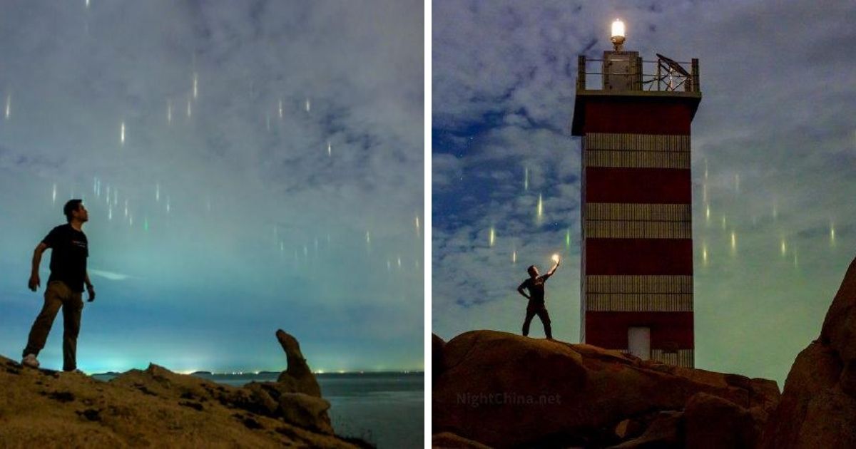 ▲攝影師無敵武士兔攝於福建平潭的光柱現象（圖｜翻攝自微博@wudiwushitu）