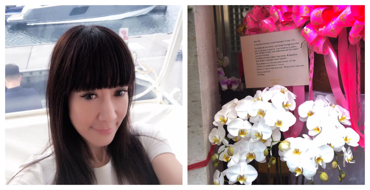 ▲羅霈穎的28歲前男友，特地送花籃（右）到靈堂。（圖／羅霈穎臉書，記者陳明安攝）