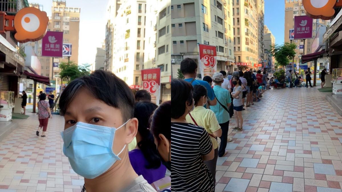 ▲狄志為（左圖）清晨6點到美廉社搶口罩，看到排隊人龍嚇壞。（圖／狄志為臉書）
