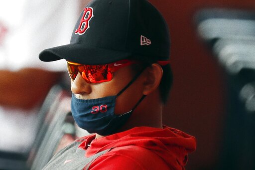 ▲紅襪隊台灣好手林子偉首度上場蹲捕。（圖／美聯社／達志影像）