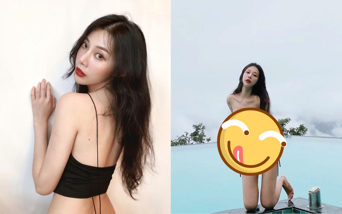 ▲張香香跪地彎腰險走光，網友沒在管身後風景 。（圖／張香香IG） 