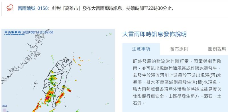 ▲對於高雄這場大雨，中央氣象局晚間特地發布編號