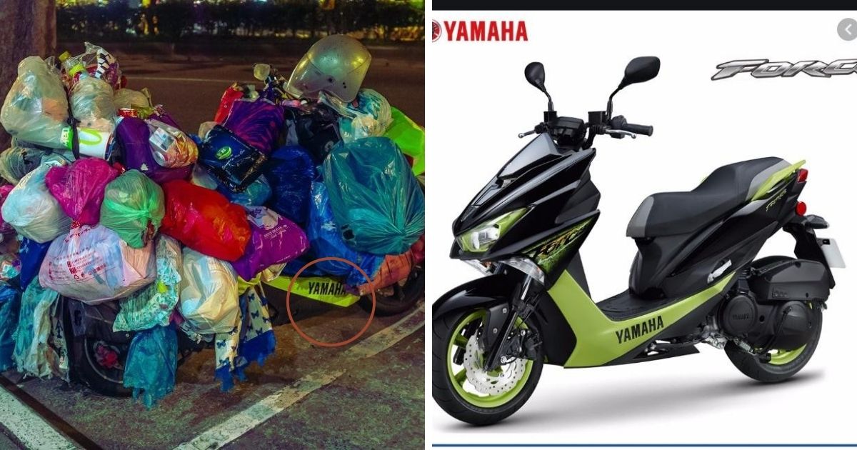 ▲拼圖，一名外國網友分享路旁機車堆滿垃圾的驚人畫面(左)，然而這台山葉機車(右)竟要價新台幣9萬元。(圖｜翻攝自Reddit、YAMAHA山葉)