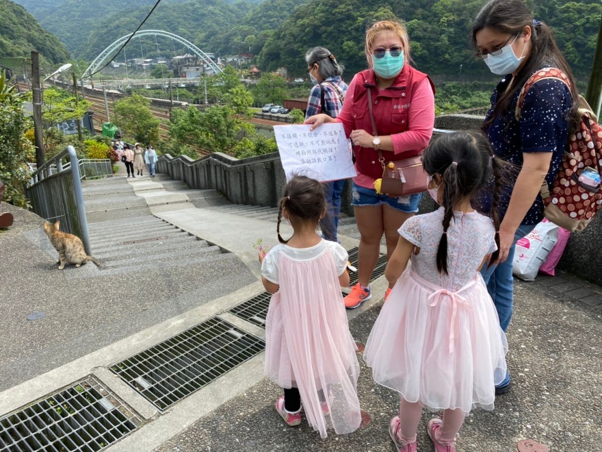 ▲動保處持續加強貓村及貓咪衛教資訊站消毒，進入資訊站旅客需量體溫及要求配戴口罩，發燒者禁止進入。（圖／新北市政府動保處提供）