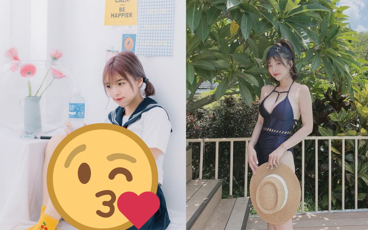 ▲阿圓化身清純學生妹險走光，露出白皙腿根。（圖／阿圓IG） 

 