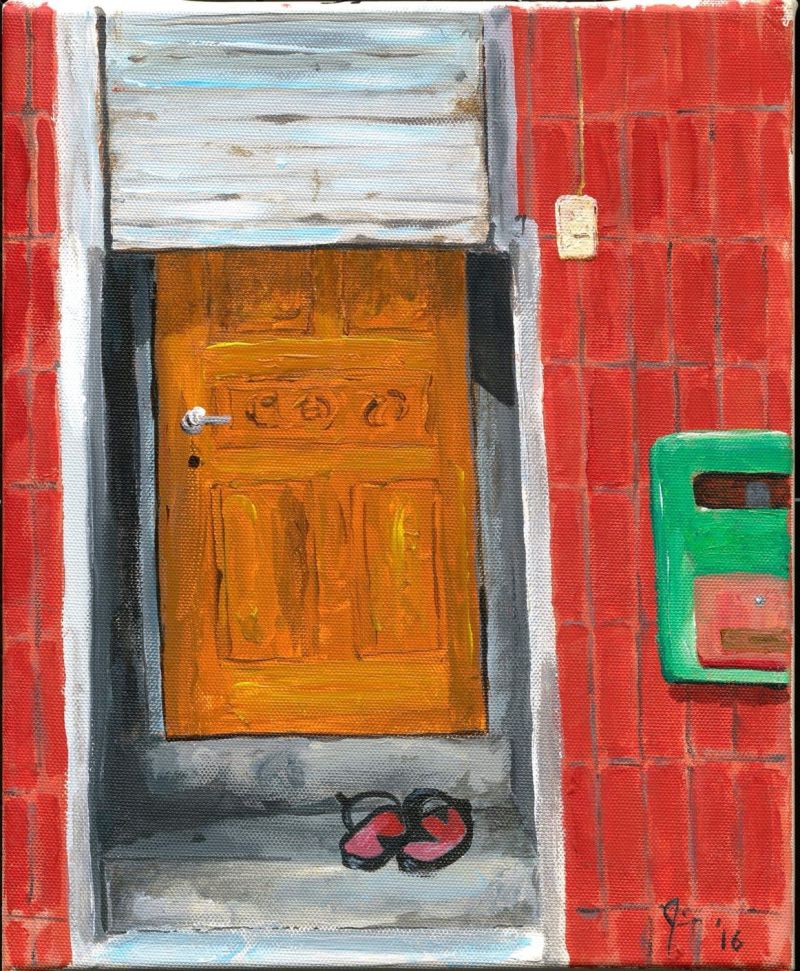 ▲板橋家門口前，壓克力顏料，2016年
