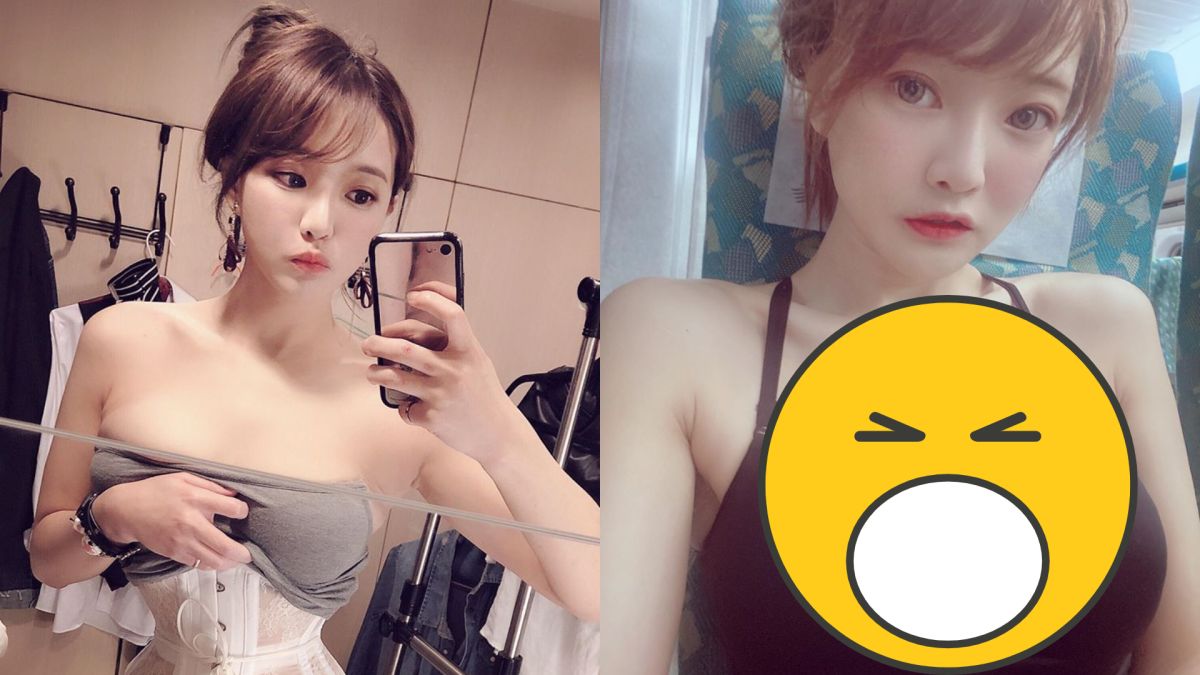 ▲周荀在高鐵上自拍，上身只穿小可愛。（圖／周荀臉書）