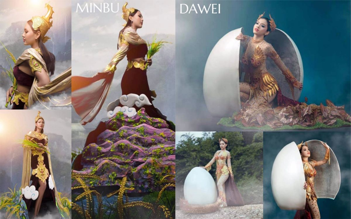 ▲緬甸的參賽者以融合民族特色與地區特產的服裝造型亮相，形象照曝光後網友評價兩極。（圖／翻攝自臉書）