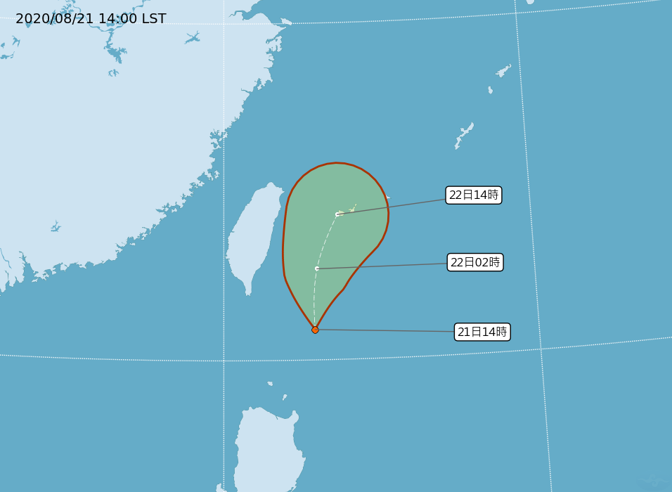▲中央氣象局今（21）日下午發布「熱帶性低氣壓特報」，今日2時在太平洋地區、鵝鑾鼻東南東方260公里的海面上，有一熱帶性低氣壓形成，氣象局預計最快在明天深夜到後天清晨會成為今年第8號颱風「巴威」。（圖／氣象局提供）