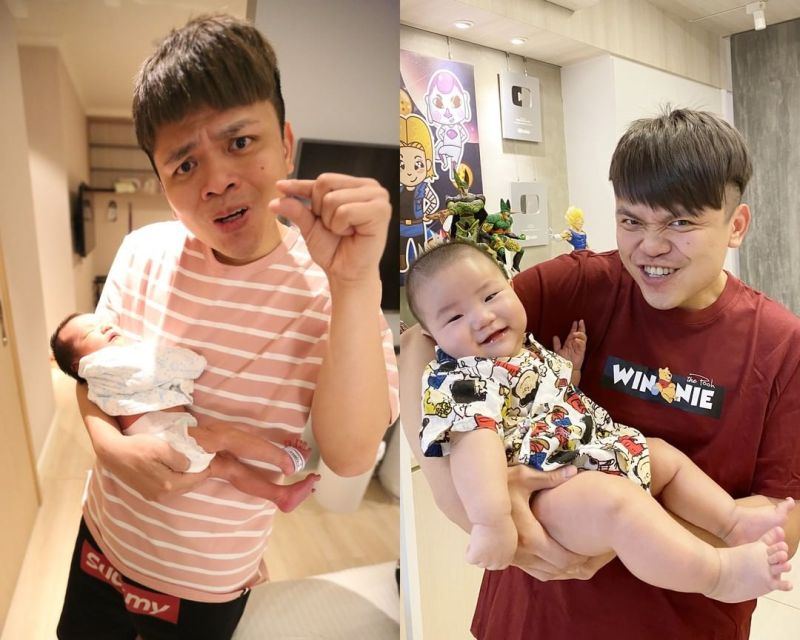 ▲蔡阿嘎PO出蔡波能剛出生的照片（左）和現在（右）做對比。（圖／蔡阿嘎IG）