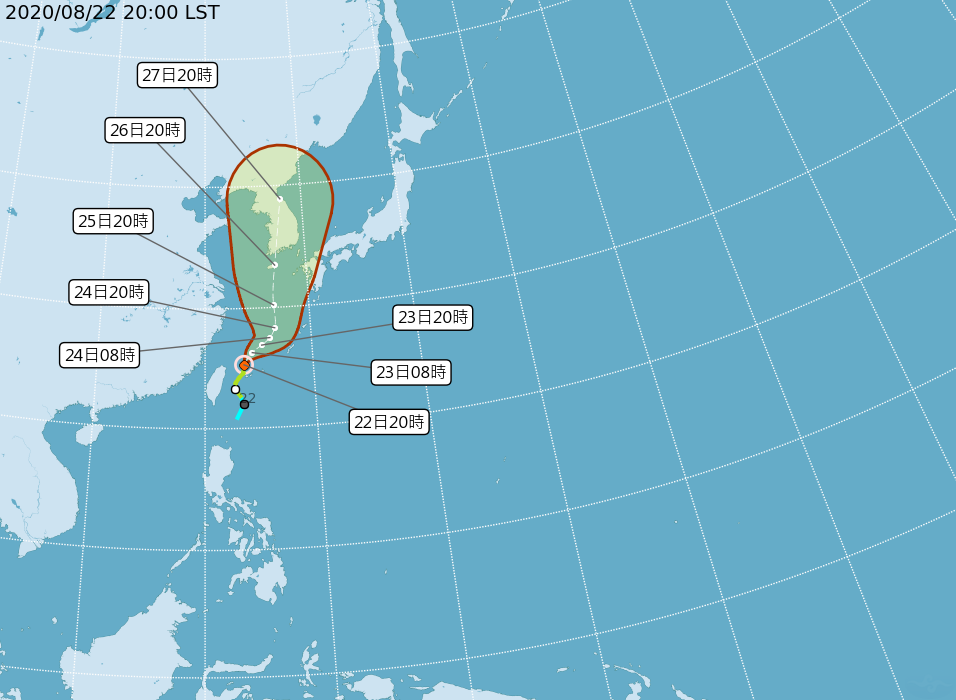 ▲巴威颱風往東北方移動，暴風圈將逐漸遠離台灣，氣象局預估於今（22）晚間23時30分解除海上警報。（圖／氣象局提供）