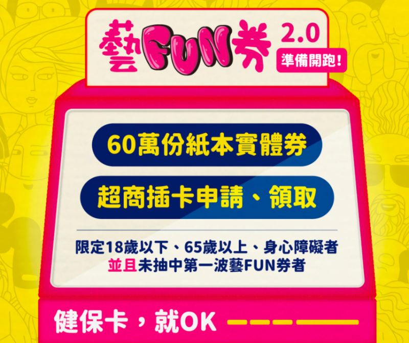 ▲文化部紙本藝FUN券限定三大族群可登記註冊，9月8日抽出幸運得主。（圖／文化部提供）