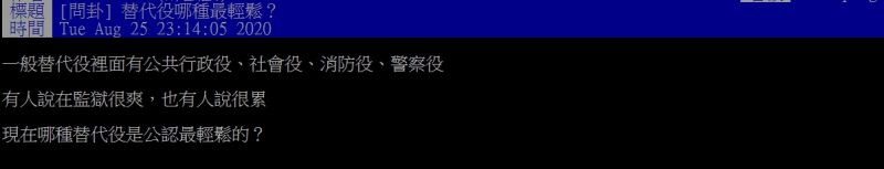 ▲原PO提問,哪種替代役最輕鬆呢?(圖/翻攝PTT)