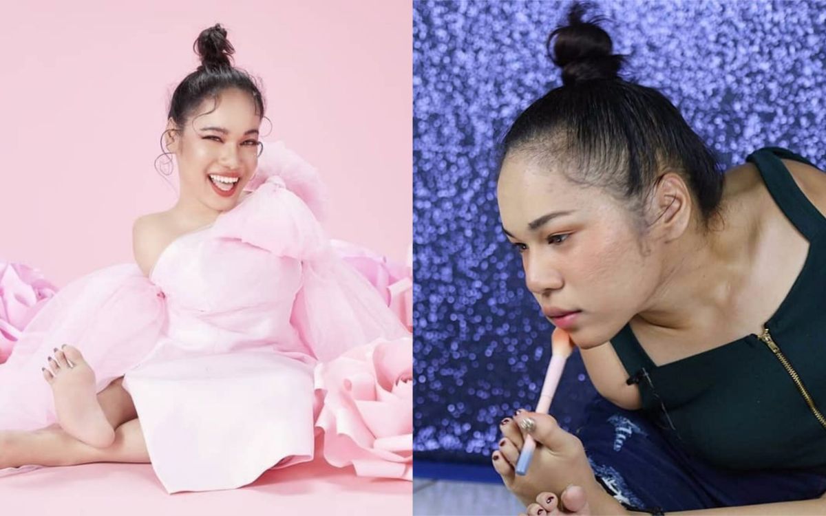 ▲先天殘疾的她從小便沒有雙臂，因此只能用腳化妝，卻完全不輸其他網紅，一樣能俐落的畫出各種風格的妝容。（圖／翻攝自IG）