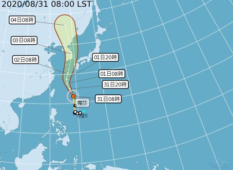 ▲梅莎颱風將通過台灣東北部外海，經琉球群島北上進入到東海的海域，之後將持續朝日韓的方向前進。（圖／氣象局）