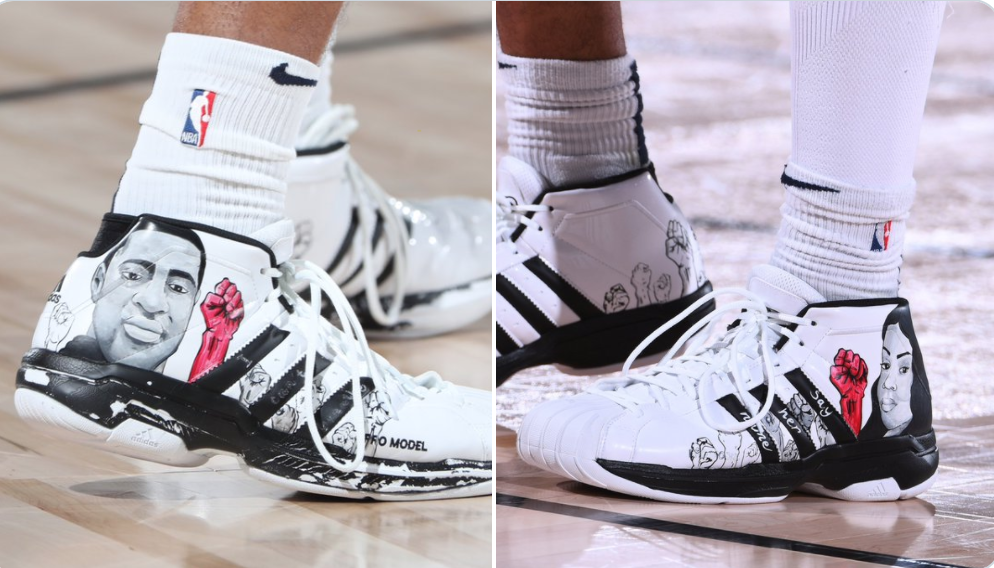 ▲Jamal Murray穿上槍擊案受害者的圖像球鞋。（圖／取自the Score推特）