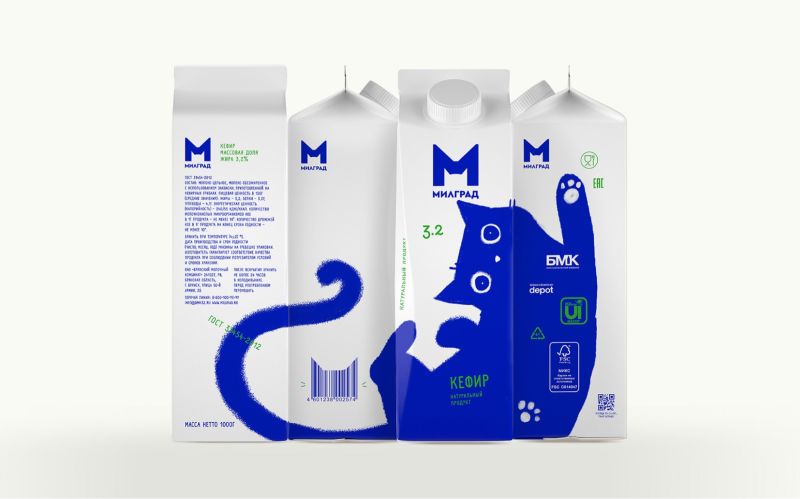 ▲俄羅斯牛奶品牌推出最新包裝，以藍貓設計吸引消費者的目光！（圖／Милград）